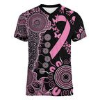 Personalised Aboriginal Ribbons Women V-Neck T-Shirt Beautiful Butterflies Breast Cancer Awareness