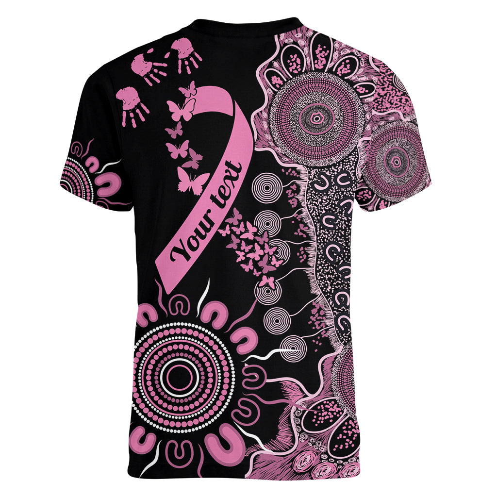 Personalised Aboriginal Ribbons Women V-Neck T-Shirt Beautiful Butterflies Breast Cancer Awareness