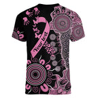 Personalised Aboriginal Ribbons Women V-Neck T-Shirt Beautiful Butterflies Breast Cancer Awareness