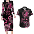 Personalised Aboriginal Ribbons Couples Matching Long Sleeve Bodycon Dress and Hawaiian Shirt Think Pink Butterfly Art Wall Clock Breast Cancer