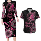 Personalised Aboriginal Ribbons Couples Matching Long Sleeve Bodycon Dress and Hawaiian Shirt Think Pink Butterfly Art Wall Clock Breast Cancer