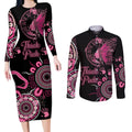 Personalised Aboriginal Ribbons Couples Matching Long Sleeve Bodycon Dress and Long Sleeve Button Shirt Think Pink Butterfly Art Wall Clock Breast Cancer