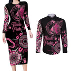 Personalised Aboriginal Ribbons Couples Matching Long Sleeve Bodycon Dress and Long Sleeve Button Shirt Think Pink Butterfly Art Wall Clock Breast Cancer
