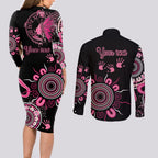 Personalised Aboriginal Ribbons Couples Matching Long Sleeve Bodycon Dress and Long Sleeve Button Shirt Think Pink Butterfly Art Wall Clock Breast Cancer