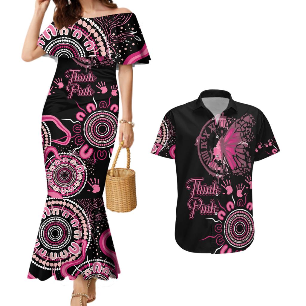 Personalised Aboriginal Ribbons Couples Matching Mermaid Dress and Hawaiian Shirt Think Pink Butterfly Art Wall Clock Breast Cancer