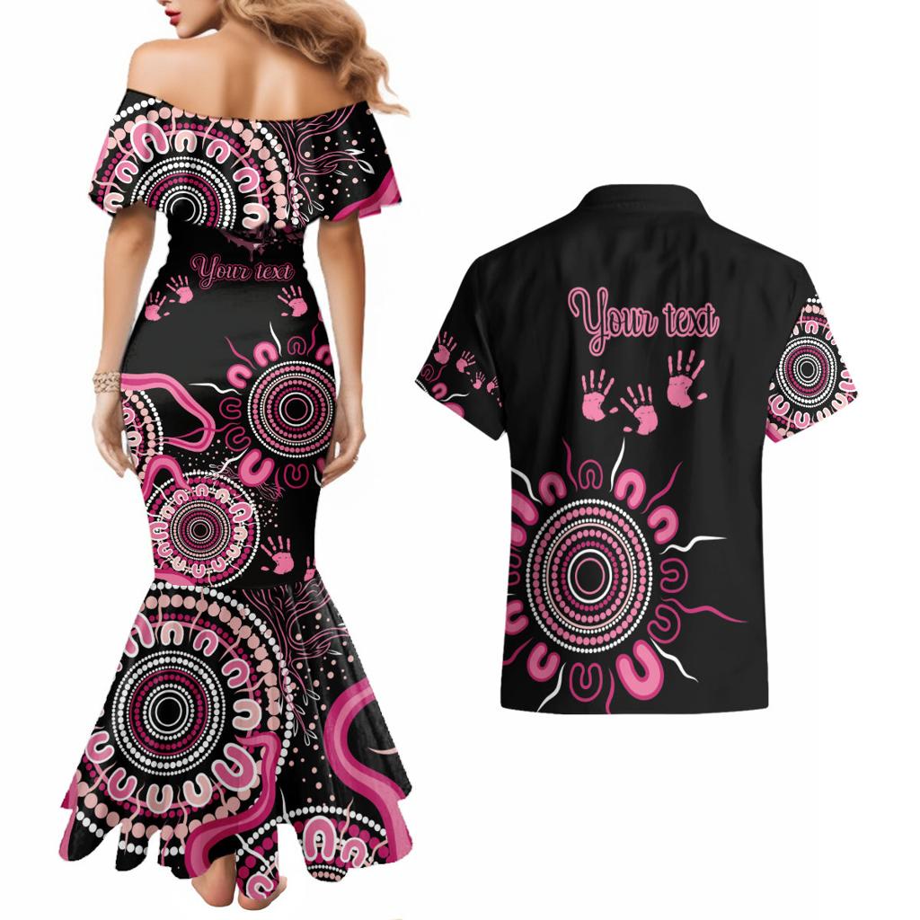 Personalised Aboriginal Ribbons Couples Matching Mermaid Dress and Hawaiian Shirt Think Pink Butterfly Art Wall Clock Breast Cancer