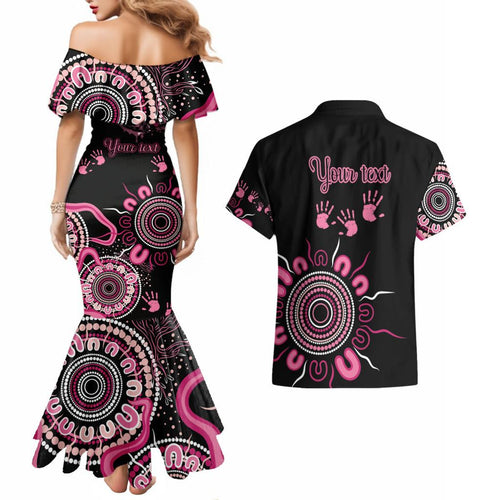 Personalised Aboriginal Ribbons Couples Matching Mermaid Dress and Hawaiian Shirt Think Pink Butterfly Art Wall Clock Breast Cancer