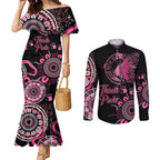 Personalised Aboriginal Ribbons Couples Matching Mermaid Dress and Long Sleeve Button Shirt Think Pink Butterfly Art Wall Clock Breast Cancer