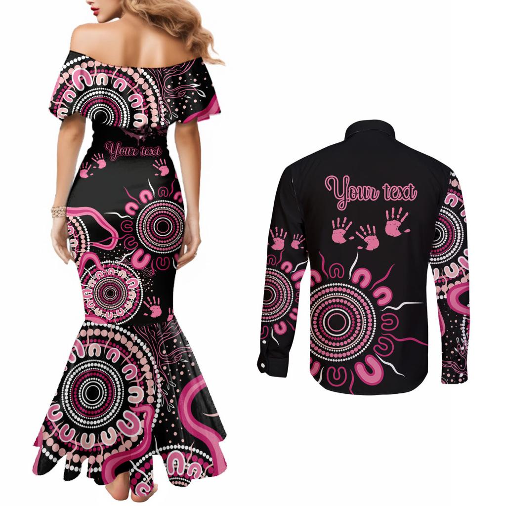 Personalised Aboriginal Ribbons Couples Matching Mermaid Dress and Long Sleeve Button Shirt Think Pink Butterfly Art Wall Clock Breast Cancer