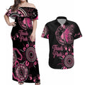 Personalised Aboriginal Ribbons Couples Matching Off Shoulder Maxi Dress and Hawaiian Shirt Think Pink Butterfly Art Wall Clock Breast Cancer