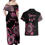 Personalised Aboriginal Ribbons Couples Matching Off Shoulder Maxi Dress and Hawaiian Shirt Think Pink Butterfly Art Wall Clock Breast Cancer