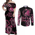 Personalised Aboriginal Ribbons Couples Matching Off Shoulder Maxi Dress and Long Sleeve Button Shirt Think Pink Butterfly Art Wall Clock Breast Cancer