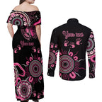Personalised Aboriginal Ribbons Couples Matching Off Shoulder Maxi Dress and Long Sleeve Button Shirt Think Pink Butterfly Art Wall Clock Breast Cancer