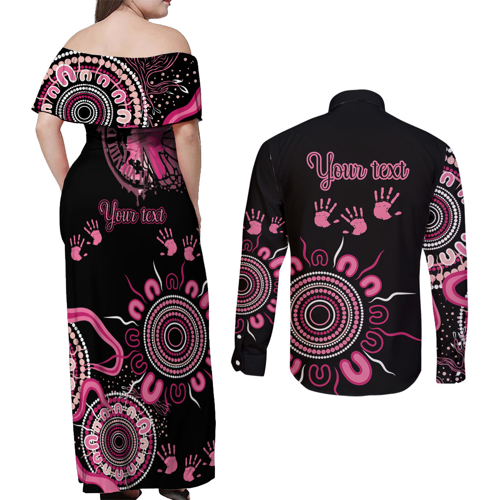 Personalised Aboriginal Ribbons Couples Matching Off Shoulder Maxi Dress and Long Sleeve Button Shirt Think Pink Butterfly Art Wall Clock Breast Cancer