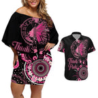 Personalised Aboriginal Ribbons Couples Matching Off Shoulder Short Dress and Hawaiian Shirt Think Pink Butterfly Art Wall Clock Breast Cancer