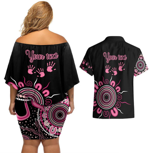 Personalised Aboriginal Ribbons Couples Matching Off Shoulder Short Dress and Hawaiian Shirt Think Pink Butterfly Art Wall Clock Breast Cancer