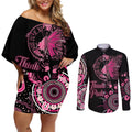 Personalised Aboriginal Ribbons Couples Matching Off Shoulder Short Dress and Long Sleeve Button Shirt Think Pink Butterfly Art Wall Clock Breast Cancer