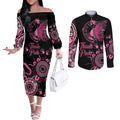 Personalised Aboriginal Ribbons Couples Matching Off The Shoulder Long Sleeve Dress and Long Sleeve Button Shirt Think Pink Butterfly Art Wall Clock Breast Cancer