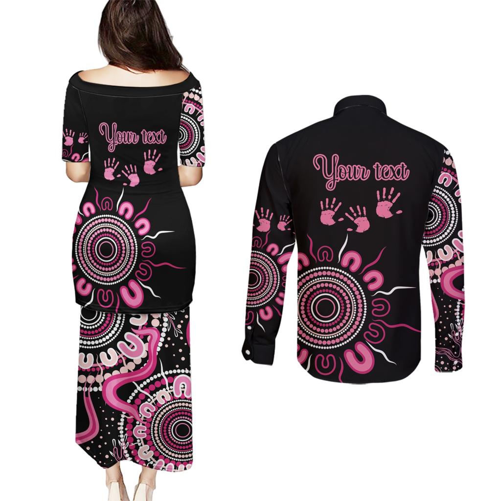 Personalised Aboriginal Ribbons Couples Matching Puletasi and Long Sleeve Button Shirt Think Pink Butterfly Art Wall Clock Breast Cancer