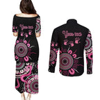 Personalised Aboriginal Ribbons Couples Matching Puletasi and Long Sleeve Button Shirt Think Pink Butterfly Art Wall Clock Breast Cancer