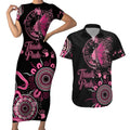 Personalised Aboriginal Ribbons Couples Matching Short Sleeve Bodycon Dress and Hawaiian Shirt Think Pink Butterfly Art Wall Clock Breast Cancer