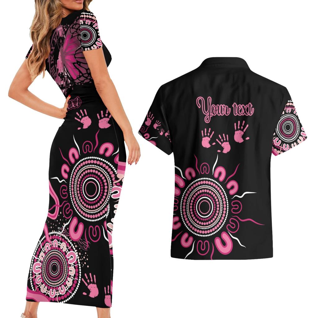 Personalised Aboriginal Ribbons Couples Matching Short Sleeve Bodycon Dress and Hawaiian Shirt Think Pink Butterfly Art Wall Clock Breast Cancer