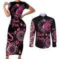 Personalised Aboriginal Ribbons Couples Matching Short Sleeve Bodycon Dress and Long Sleeve Button Shirt Think Pink Butterfly Art Wall Clock Breast Cancer