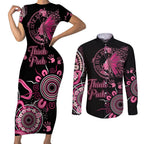 Personalised Aboriginal Ribbons Couples Matching Short Sleeve Bodycon Dress and Long Sleeve Button Shirt Think Pink Butterfly Art Wall Clock Breast Cancer