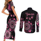 Personalised Aboriginal Ribbons Couples Matching Short Sleeve Bodycon Dress and Long Sleeve Button Shirt Think Pink Butterfly Art Wall Clock Breast Cancer
