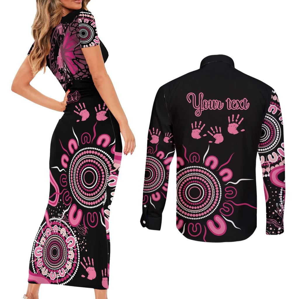 Personalised Aboriginal Ribbons Couples Matching Short Sleeve Bodycon Dress and Long Sleeve Button Shirt Think Pink Butterfly Art Wall Clock Breast Cancer