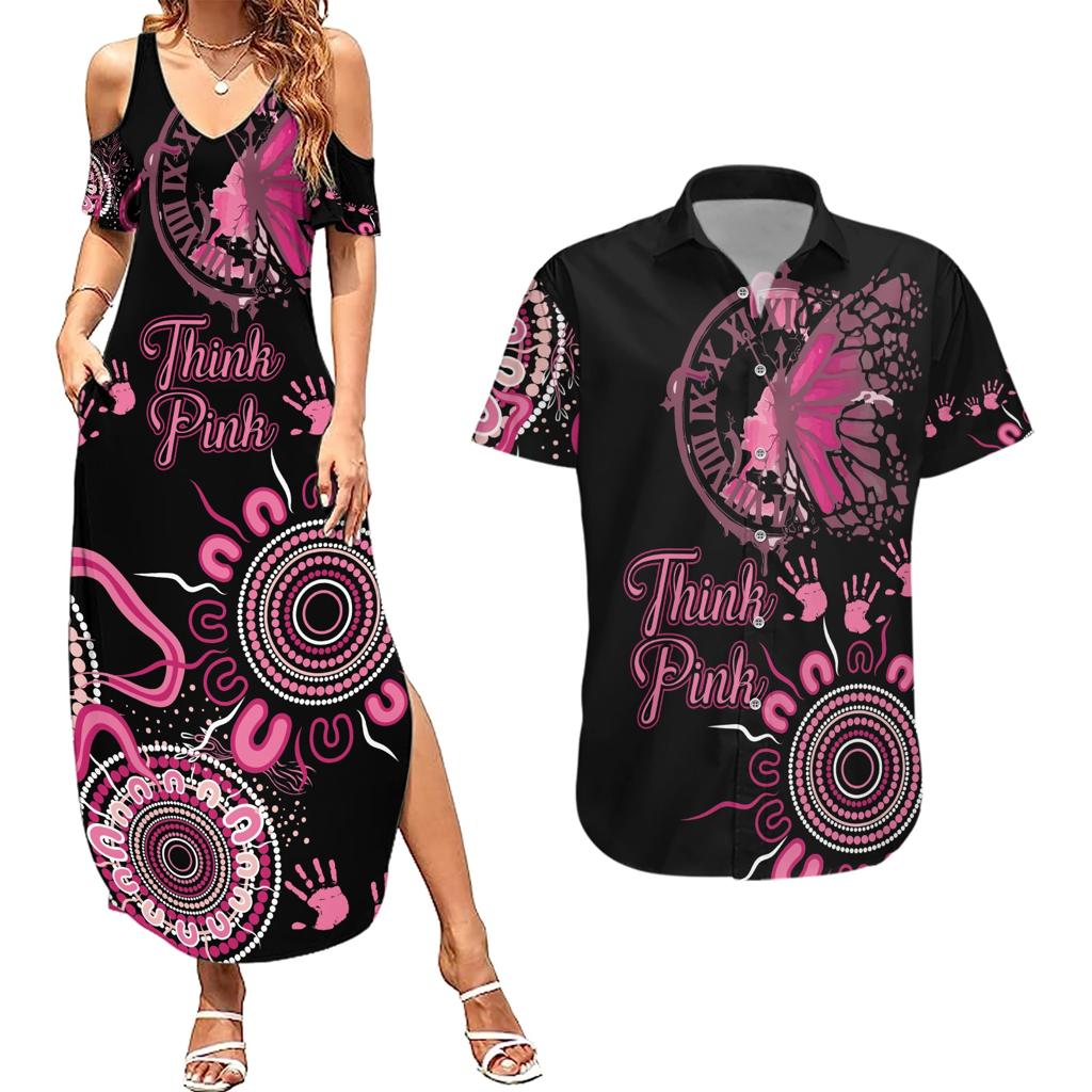 Personalised Aboriginal Ribbons Couples Matching Summer Maxi Dress and Hawaiian Shirt Think Pink Butterfly Art Wall Clock Breast Cancer