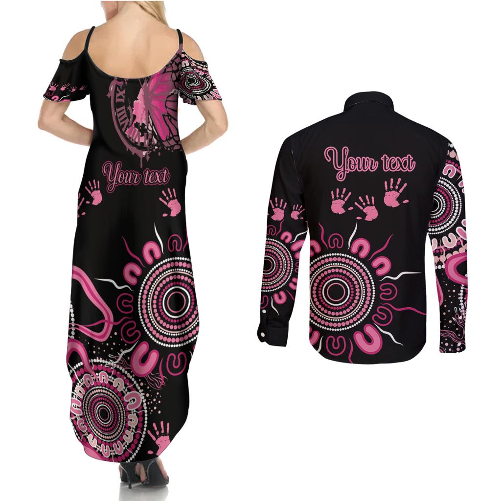 Personalised Aboriginal Ribbons Couples Matching Summer Maxi Dress and Long Sleeve Button Shirt Think Pink Butterfly Art Wall Clock Breast Cancer