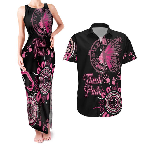 Personalised Aboriginal Ribbons Couples Matching Tank Maxi Dress and Hawaiian Shirt Think Pink Butterfly Art Wall Clock Breast Cancer
