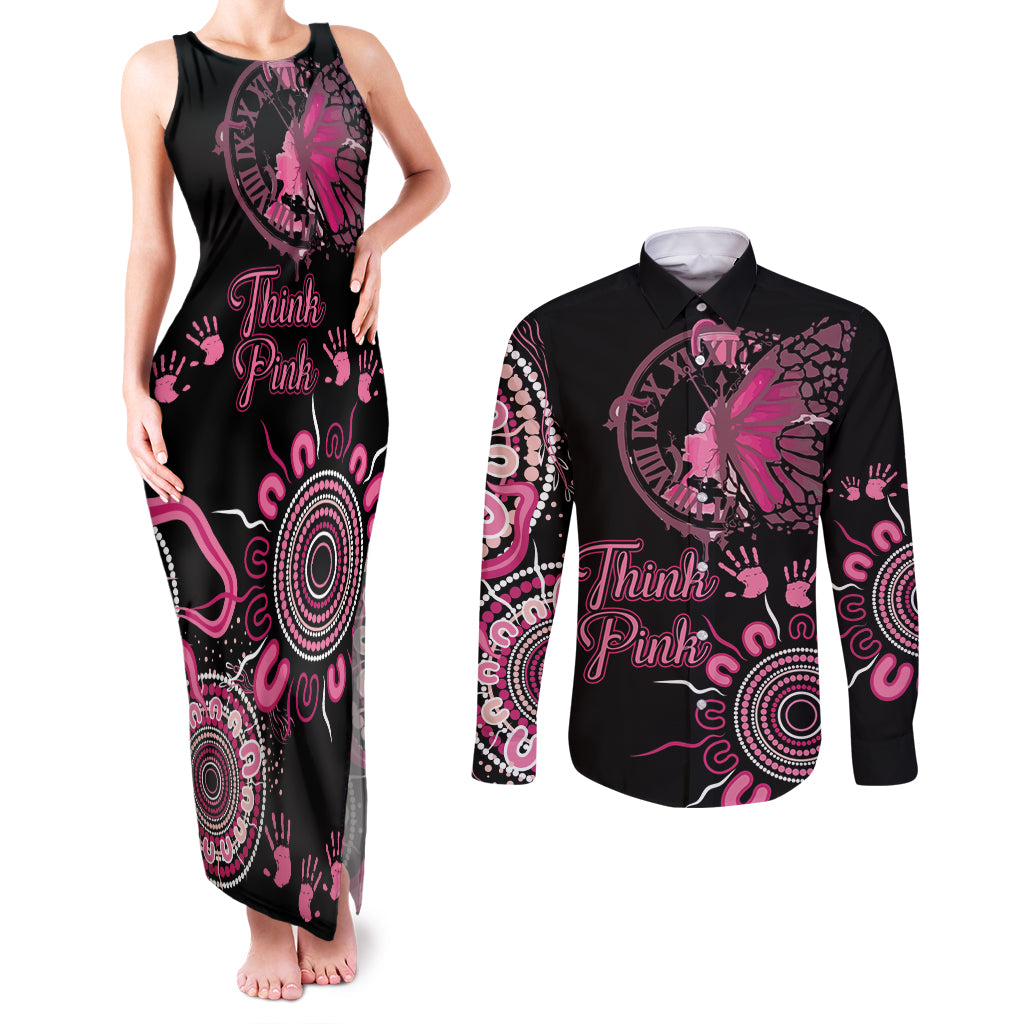Personalised Aboriginal Ribbons Couples Matching Tank Maxi Dress and Long Sleeve Button Shirt Think Pink Butterfly Art Wall Clock Breast Cancer