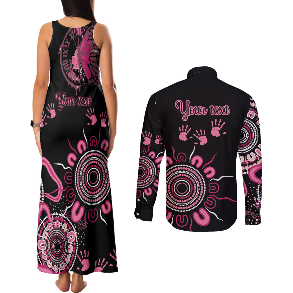 Personalised Aboriginal Ribbons Couples Matching Tank Maxi Dress and Long Sleeve Button Shirt Think Pink Butterfly Art Wall Clock Breast Cancer