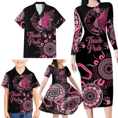 Personalised Aboriginal Ribbons Family Matching Long Sleeve Bodycon Dress and Hawaiian Shirt Think Pink Butterfly Art Wall Clock Breast Cancer