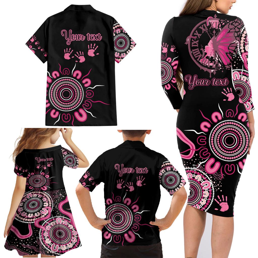 Personalised Aboriginal Ribbons Family Matching Long Sleeve Bodycon Dress and Hawaiian Shirt Think Pink Butterfly Art Wall Clock Breast Cancer