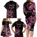 Personalised Aboriginal Ribbons Family Matching Long Sleeve Bodycon Dress and Hawaiian Shirt Think Pink Butterfly Art Wall Clock Breast Cancer