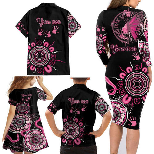Personalised Aboriginal Ribbons Family Matching Long Sleeve Bodycon Dress and Hawaiian Shirt Think Pink Butterfly Art Wall Clock Breast Cancer