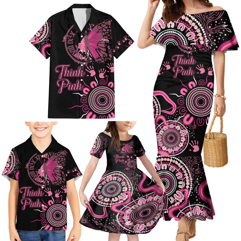 Personalised Aboriginal Ribbons Family Matching Mermaid Dress and Hawaiian Shirt Think Pink Butterfly Art Wall Clock Breast Cancer