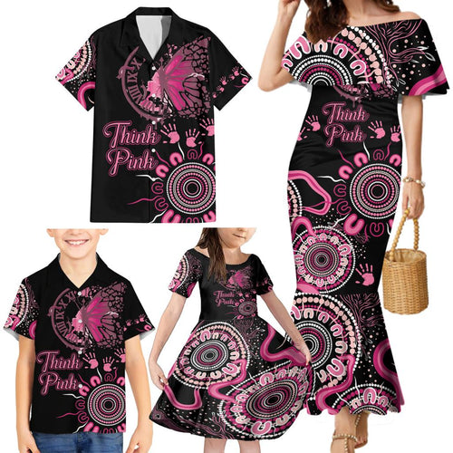 Personalised Aboriginal Ribbons Family Matching Mermaid Dress and Hawaiian Shirt Think Pink Butterfly Art Wall Clock Breast Cancer