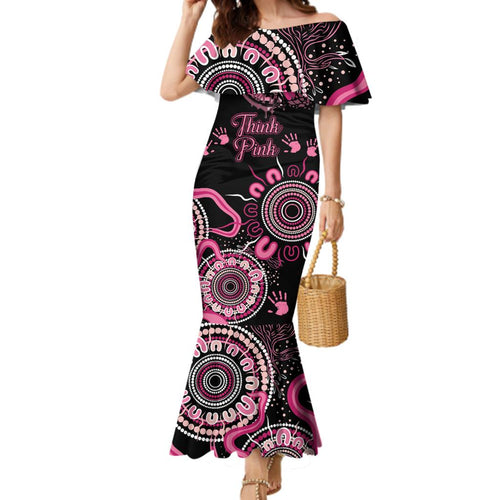 Personalised Aboriginal Ribbons Family Matching Mermaid Dress and Hawaiian Shirt Think Pink Butterfly Art Wall Clock Breast Cancer