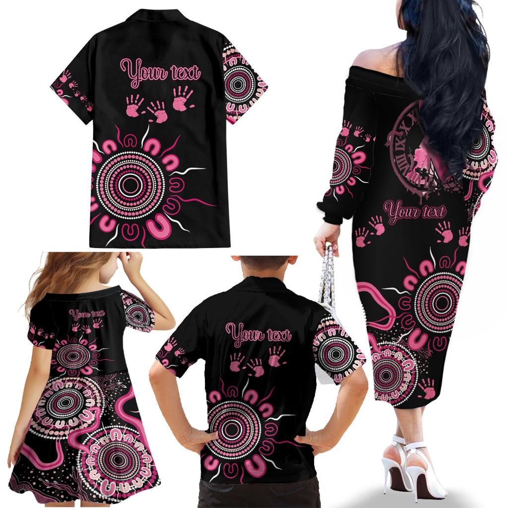 Personalised Aboriginal Ribbons Family Matching Off The Shoulder Long Sleeve Dress and Hawaiian Shirt Think Pink Butterfly Art Wall Clock Breast Cancer