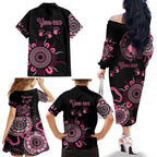 Personalised Aboriginal Ribbons Family Matching Off The Shoulder Long Sleeve Dress and Hawaiian Shirt Think Pink Butterfly Art Wall Clock Breast Cancer