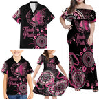 Personalised Aboriginal Ribbons Family Matching Off Shoulder Maxi Dress and Hawaiian Shirt Think Pink Butterfly Art Wall Clock Breast Cancer