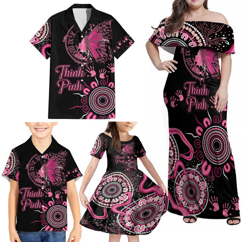 Personalised Aboriginal Ribbons Family Matching Off Shoulder Maxi Dress and Hawaiian Shirt Think Pink Butterfly Art Wall Clock Breast Cancer
