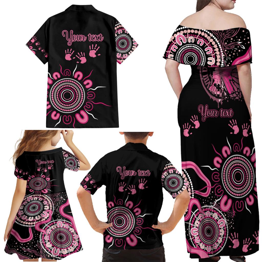 Personalised Aboriginal Ribbons Family Matching Off Shoulder Maxi Dress and Hawaiian Shirt Think Pink Butterfly Art Wall Clock Breast Cancer