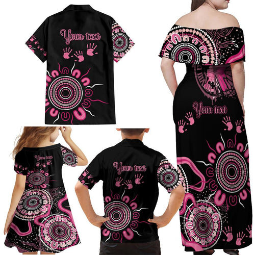 Personalised Aboriginal Ribbons Family Matching Off Shoulder Maxi Dress and Hawaiian Shirt Think Pink Butterfly Art Wall Clock Breast Cancer