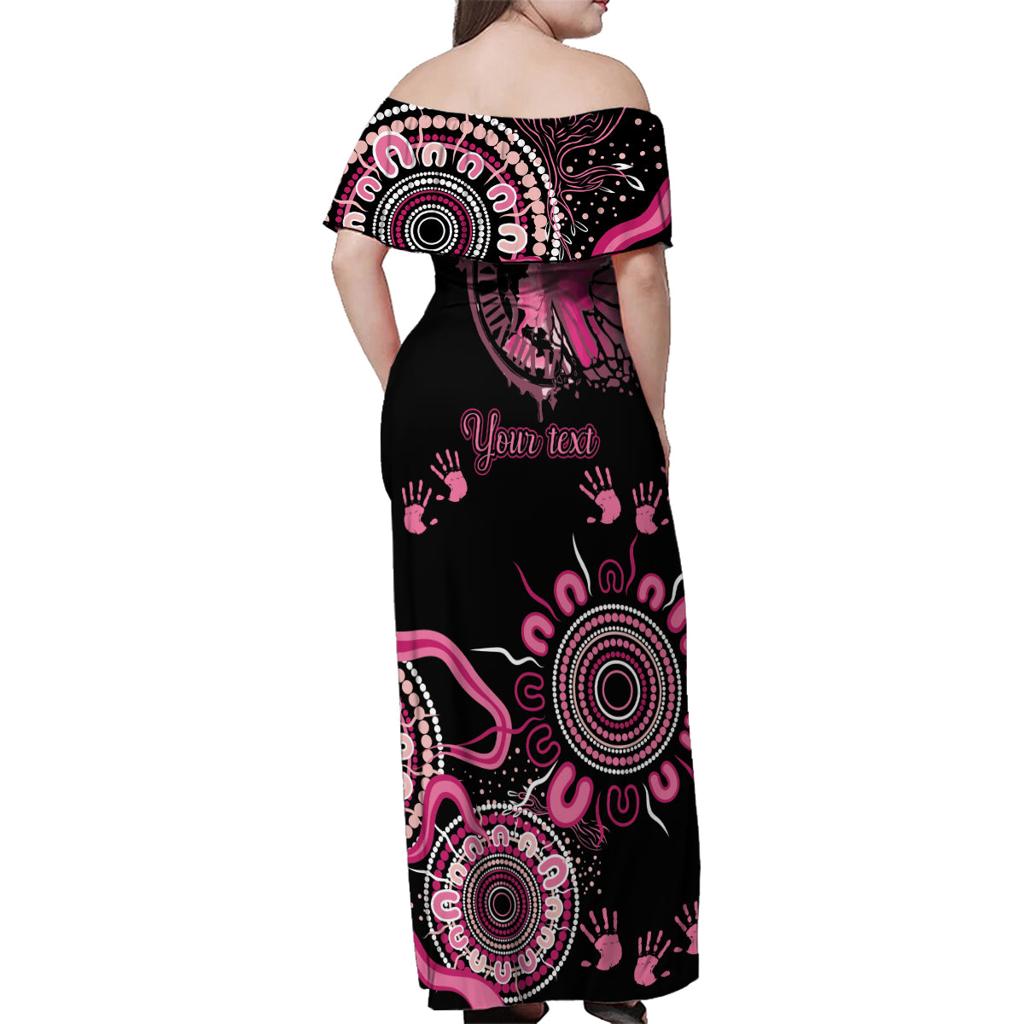 Personalised Aboriginal Ribbons Family Matching Off Shoulder Maxi Dress and Hawaiian Shirt Think Pink Butterfly Art Wall Clock Breast Cancer