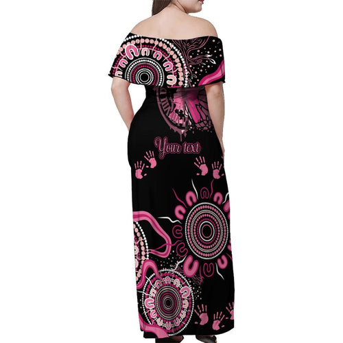 Personalised Aboriginal Ribbons Family Matching Off Shoulder Maxi Dress and Hawaiian Shirt Think Pink Butterfly Art Wall Clock Breast Cancer